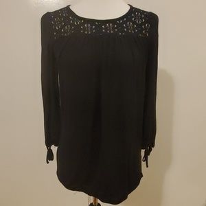 Ella Moss Black Crochet Yoke Peasant Blouse